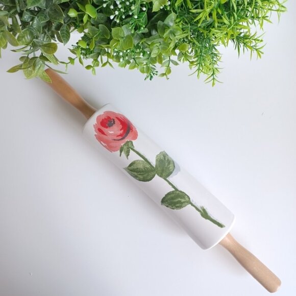 White Porcelain Tray with Red Rose Design | 18.8" L x 4.8" W x 4.5" H - Picture 1 of 2